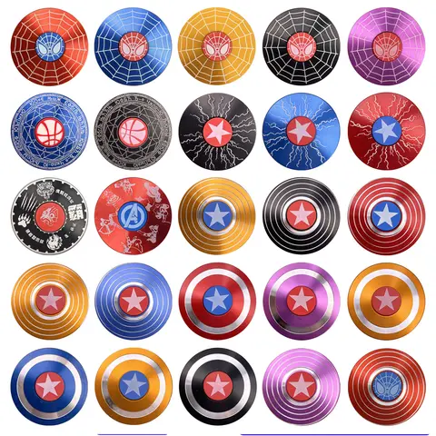 Dual-Sided Spider-Man & Captain America Shield Metal Fidget Spinner Finger Gyro Stress Relief Toy
