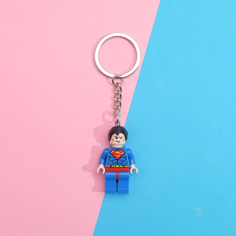 Marvel Avengers Keychain Iron Man Spiderman Captain America Cartoon Cute Building Blocks Keyring Toys Kid Gifts