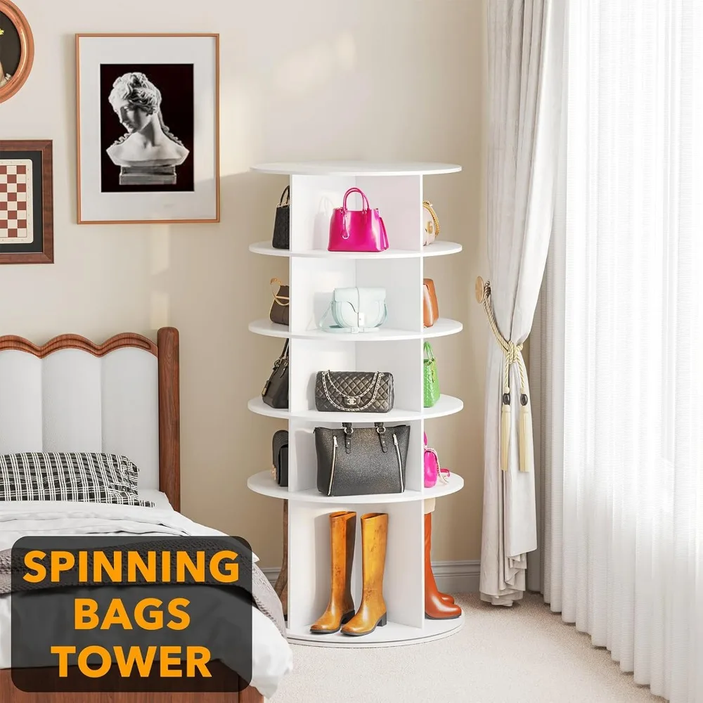 Rotating Shoe Rack 5 Tier Organizer, High Bottom Design Shoe Tower Spinning Storage Lazy Susan, Revolving Rack 360, Closet