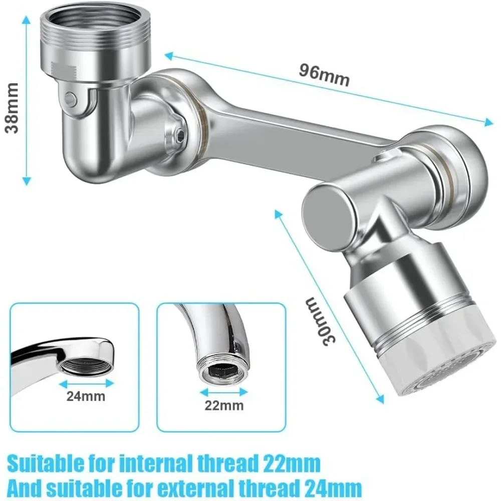 

1080° Rotating 2-mode Faucet Nozzle Faucet Stainless Steel Arm Extension Faucet for 22/24MM Threaded Faucets