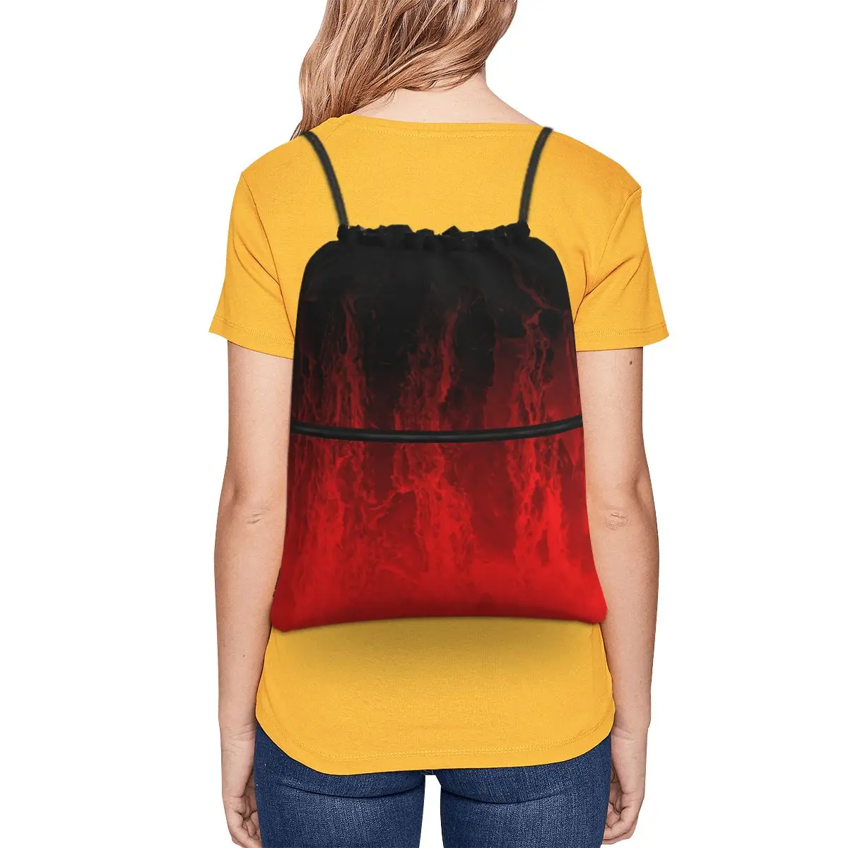 Red Fire Flame Backpacks Casual Drawstring Bundle Pocket Sports Bag Book Bags for Man Woman School