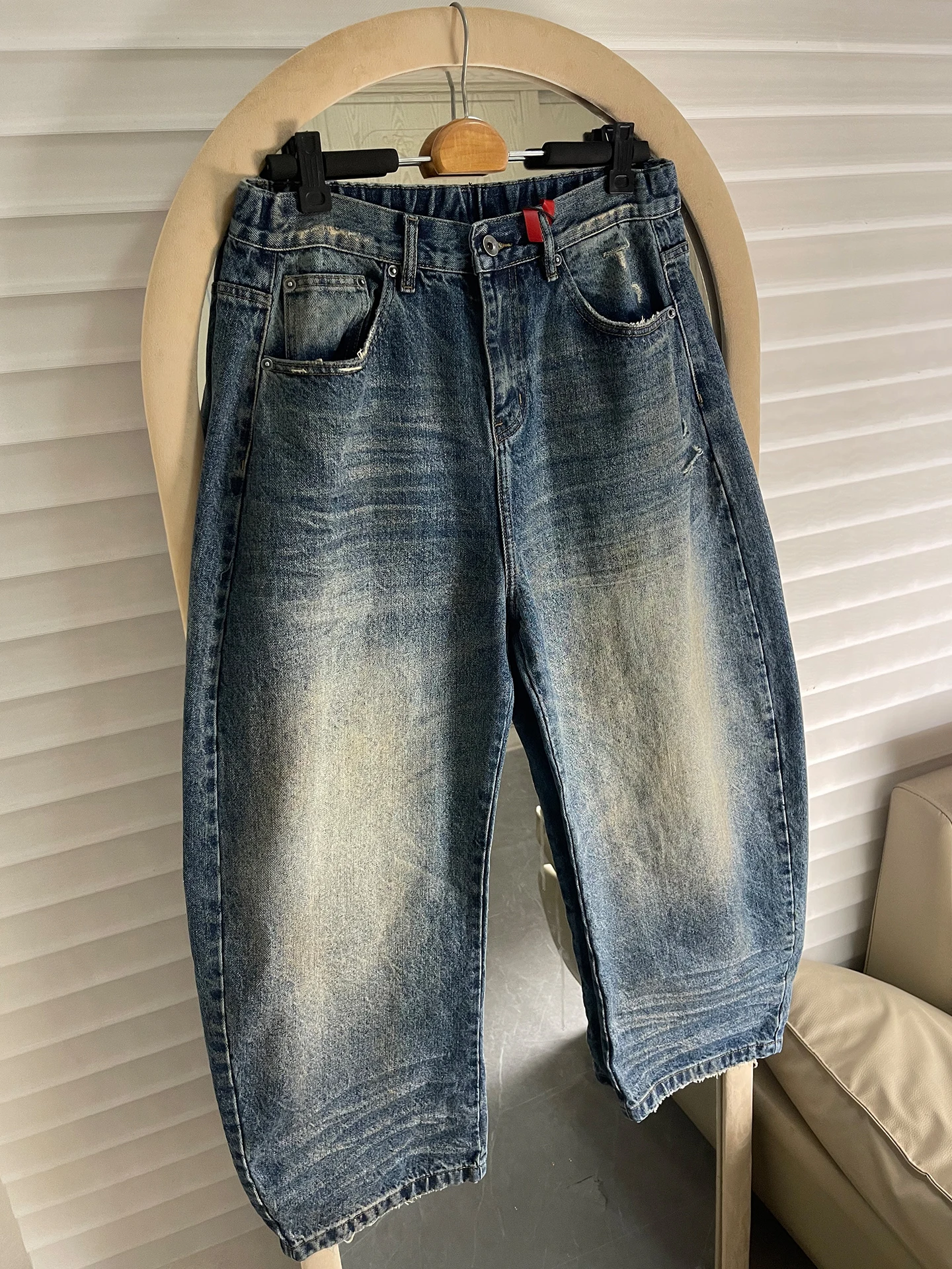 

Parisian Style American Casual Wide Leg Knife Pants Men's Spring Autumn Loose Fit Straight Leg Denim Long Trousers