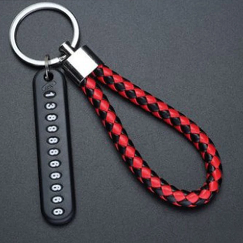 Unisex Leather Bradied Rope Car Anti-lost Keychains Phone Number Card Keyring Auto Vehicle key Holder Accessories