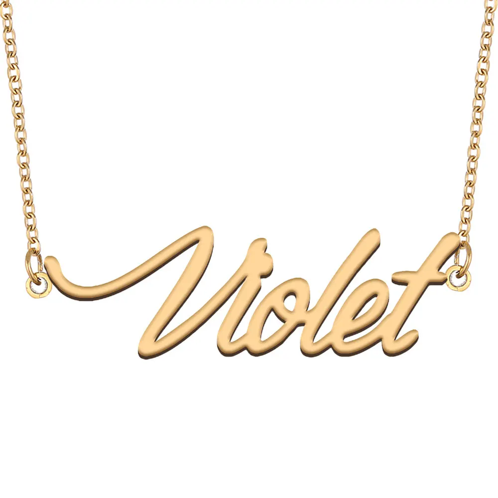 

Violet Name Necklace for Women Jewelry Stainless Steel Gold Color Nameplate Pendant Letters Charms Chokers for Her Party Gift