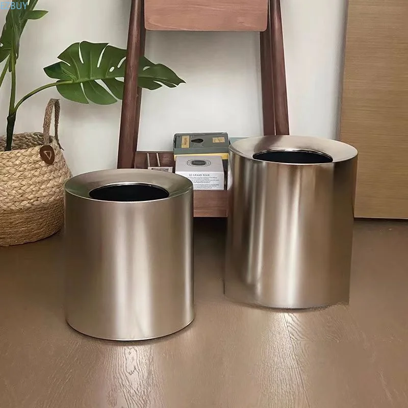 Electroplated Silver Wastebasket Premium Imitation Metal Bin Household Living Room Bedroom Office Rubbish Bin Industrial Style