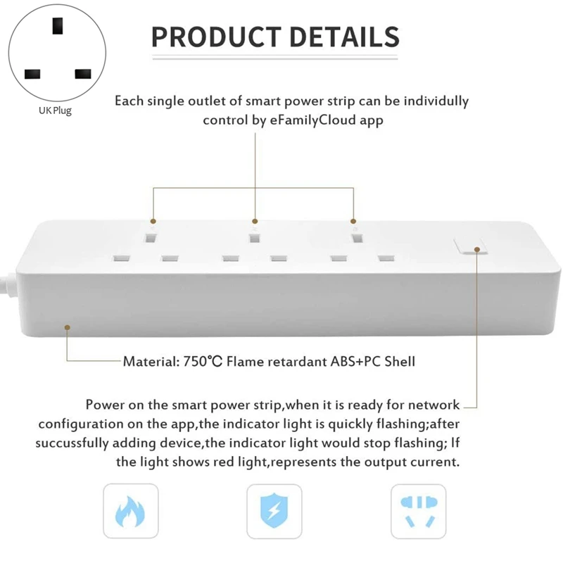 Wifi Home Power Strip,APP Control Power Strip Compatible For Alexa And Google Home 2USB Port Extension Socket UK Plug