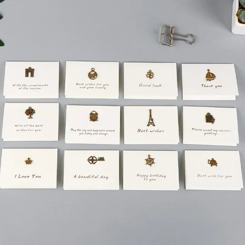 10Pcs Envelope Greeting Retro blessing card with cards Metal Festival towers clover crown triumphal arch thank you card DIY