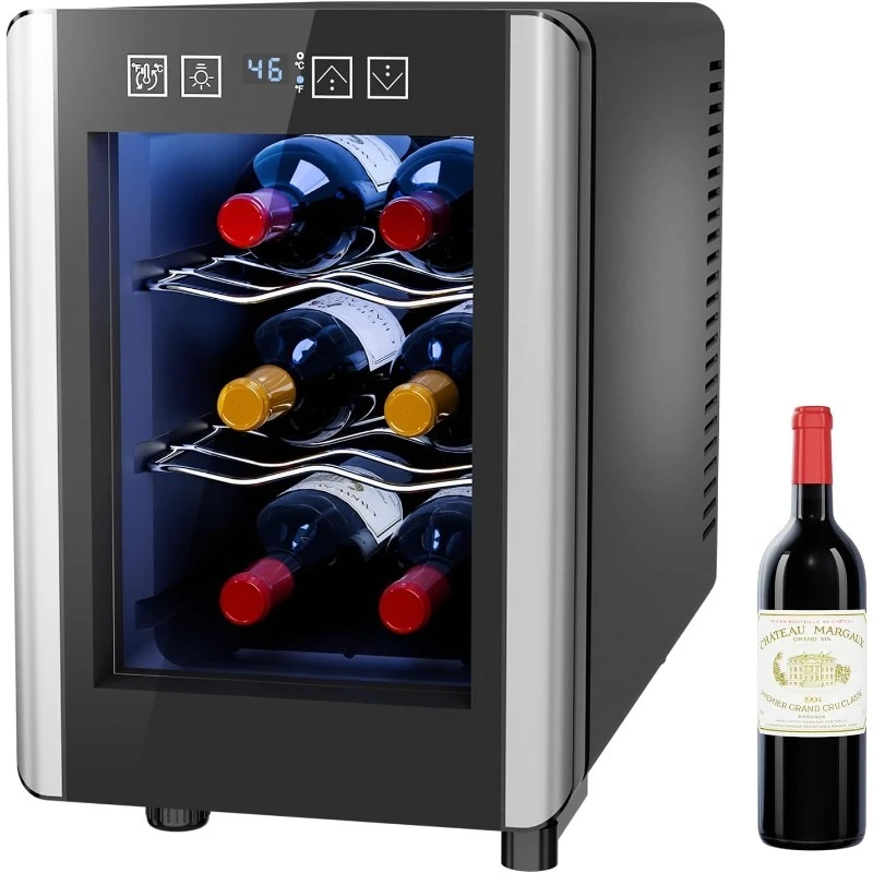 6 Bottle Wine Cooler, Wine Fridge Small with Digital Temperature Control, 46-65℉, Countertop Wine Cooler Refrigerator