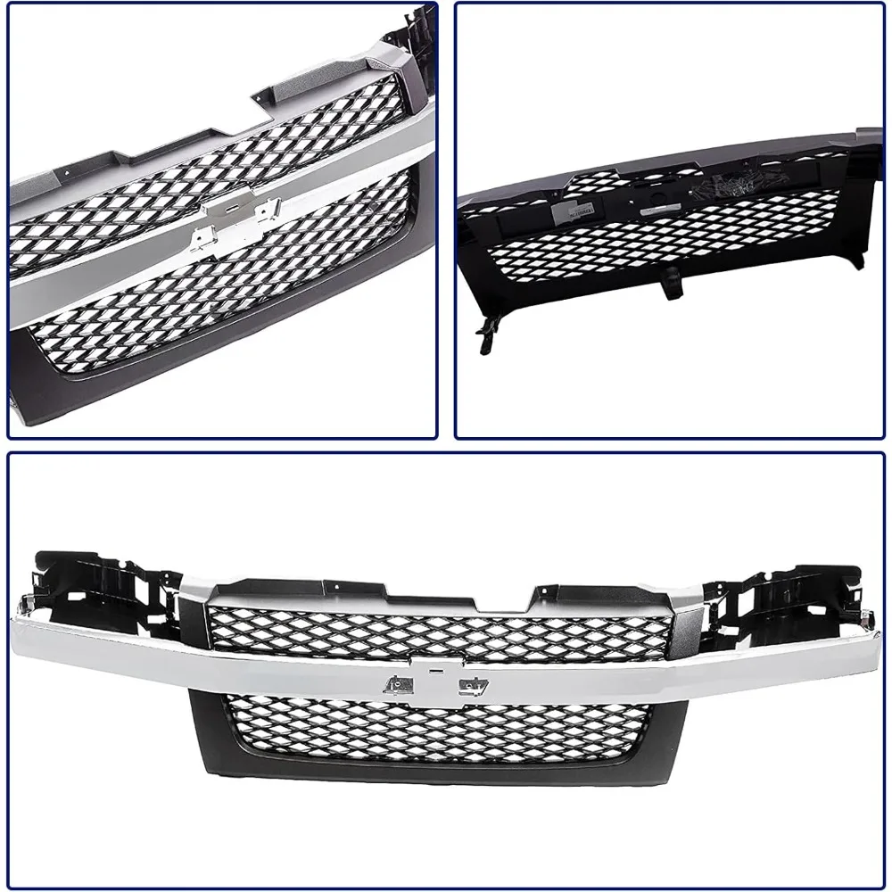 2004-2012년형 쉐보레 콜로라도 호환 다크 그레이 메쉬 인서트 그릴 (크롬 센터 몰딩 바 포함)