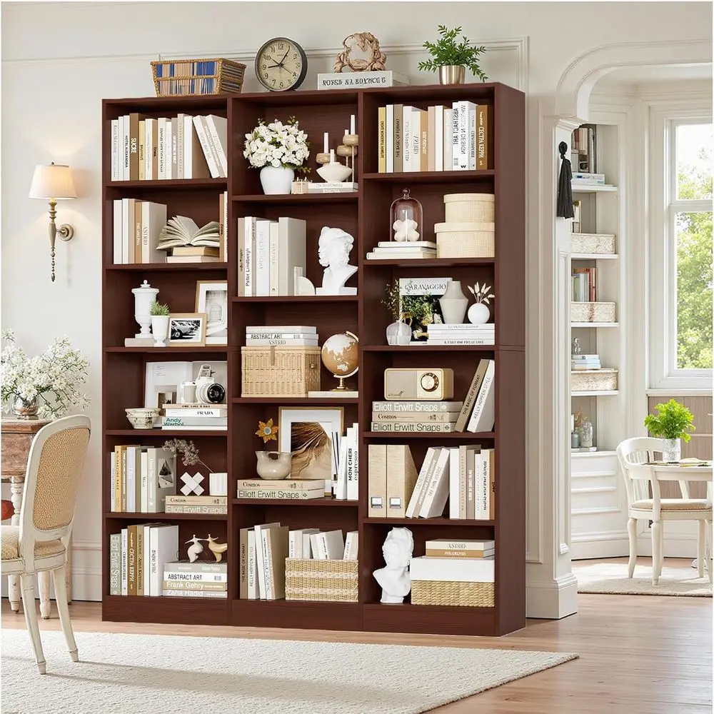 Triple Wide Bookshel, Large Bookshel with 17 Display Shelves | 74'' Tall Bookcases and Bookshelves, 58.7'' Extra Wide Book Shelv