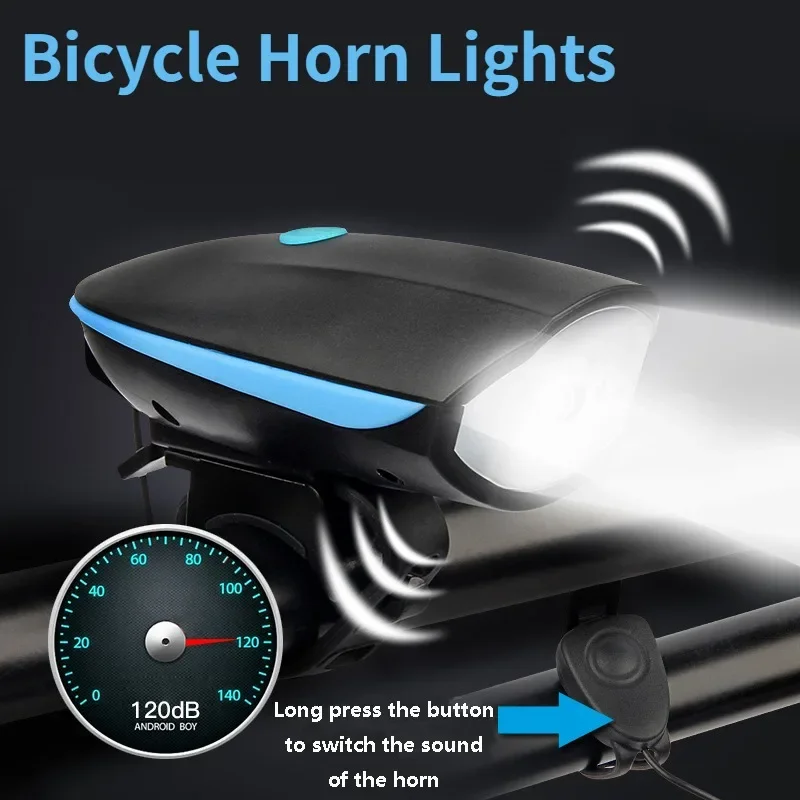 

Bicycle Horn Light Rechargeable Front Headlight 120dB 3 Mode Super Bright LED Flashlight Mountain Night Cycling Riding Equipment