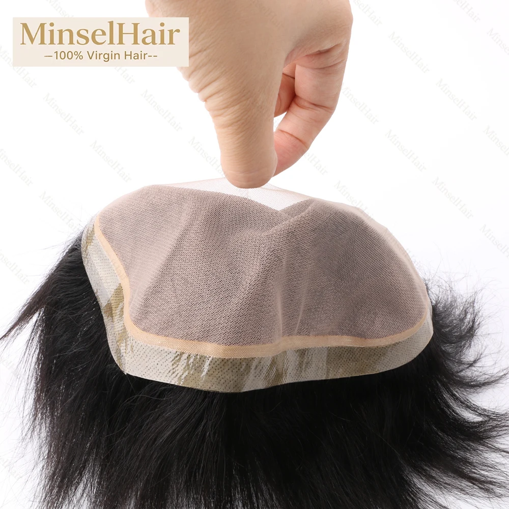 شعر مستعار للرجال الأكثر واقعية، قاعدة حريرية من شعر بشري بكر غير معالج مثل طبيعي من الجلد قابل للتبييض # 27 فائقة التهوية # 1ب