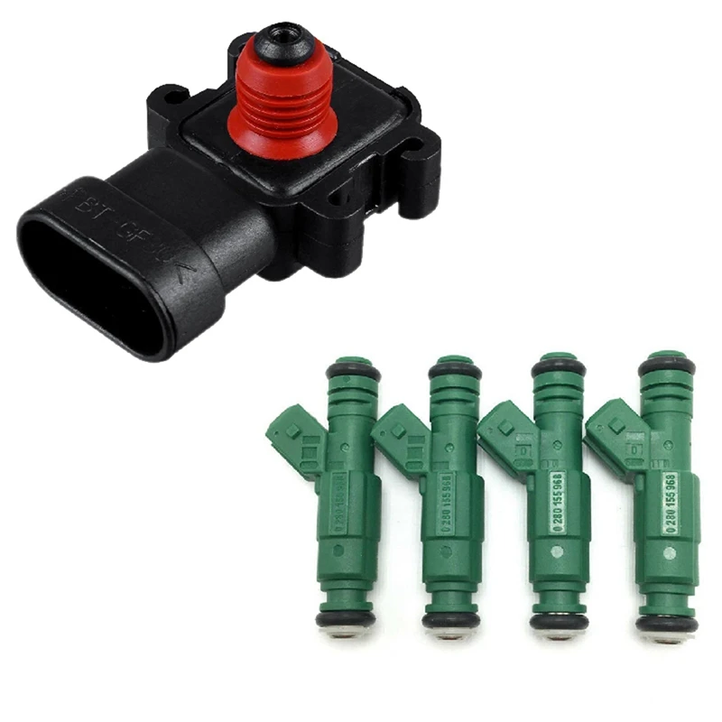 2 Set Car Accessories: 1 Set Fuel Injectors & 1 Pcs 3 Bar Air Intake Pressure MAP Sensor