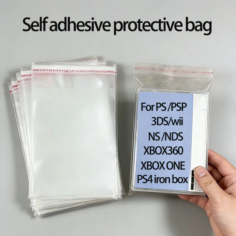 100 PCS Sacs de protection autocollants pour boîtes PS1, PS2, PS3, NS, NS2, PS4, PS5, PSP, PSV, Xbox One, Wii – Anti-poussière et anti-humidité