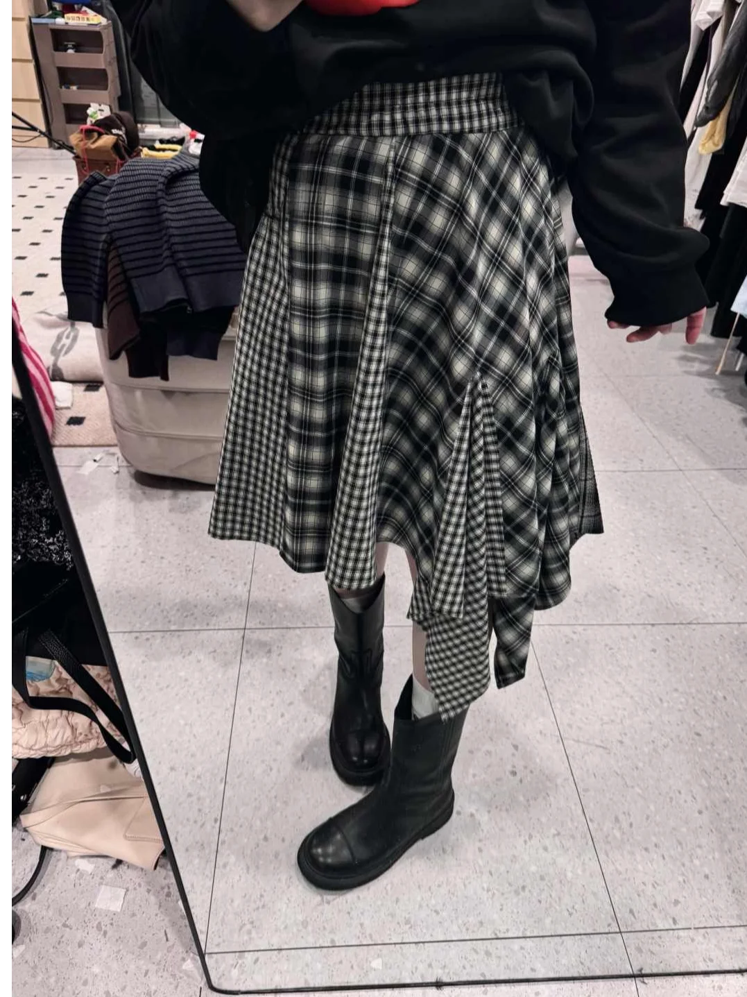 

JINGU Bla White id Design Asymmetrical Skirt Tee Layers Splicing f-length Casual Sle for Women Autumn Season