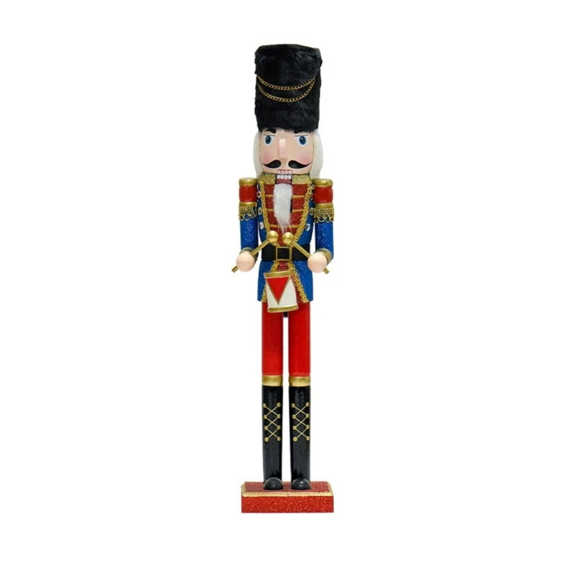 Nutcrackers Statue Adorment 55cm Wood Standing with Drum Handmade for Christmas Tabletop Decoration Desktop Ornament