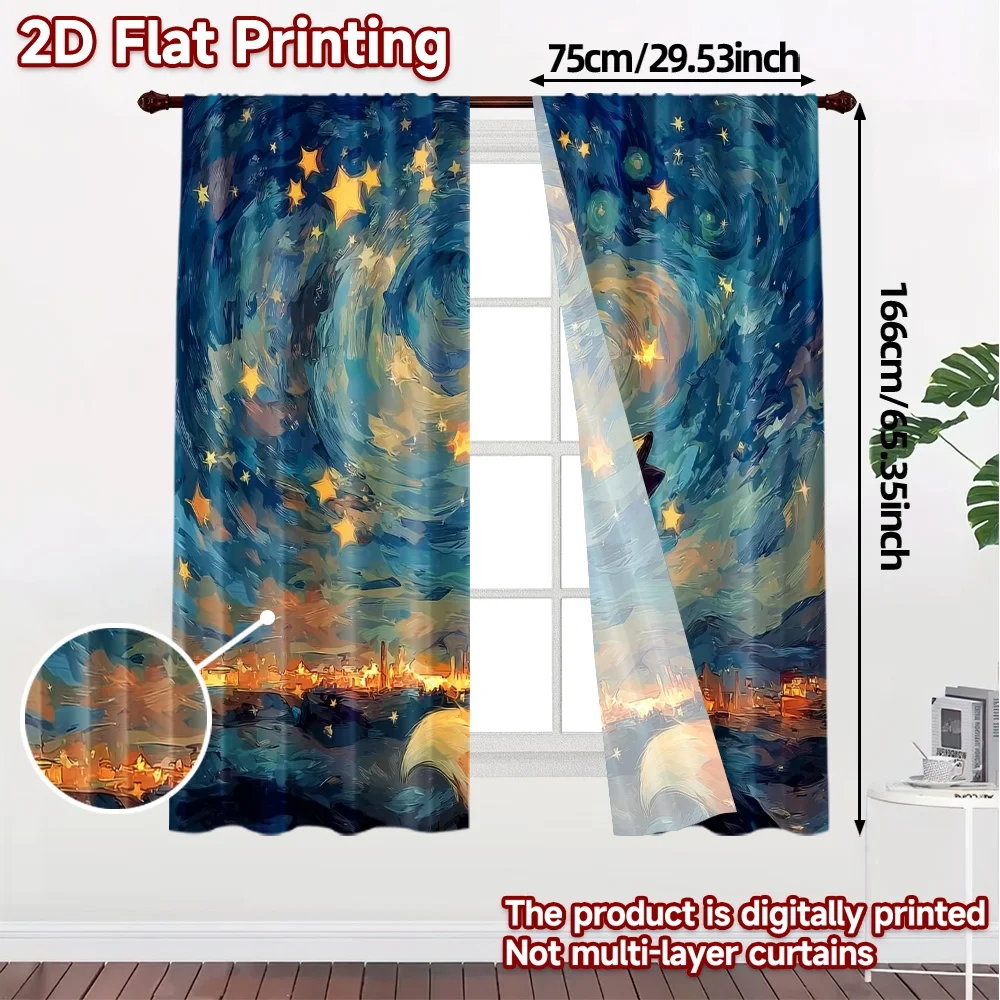 2pcs, 2D FLAT PRINTING Curtains (Without Rod) Starry Fox Light Filtering Modern Curtains Versatile Fabric Curtains Room Decor