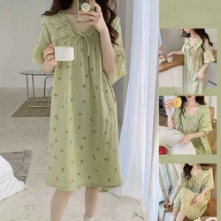 Camisón Kawaii de manga corta para mujer, ropa de dormir de verano, vestido de noche estampado, ropa de salón suelta, vestidos de fiesta de cumpleaños, pijamas japoneses