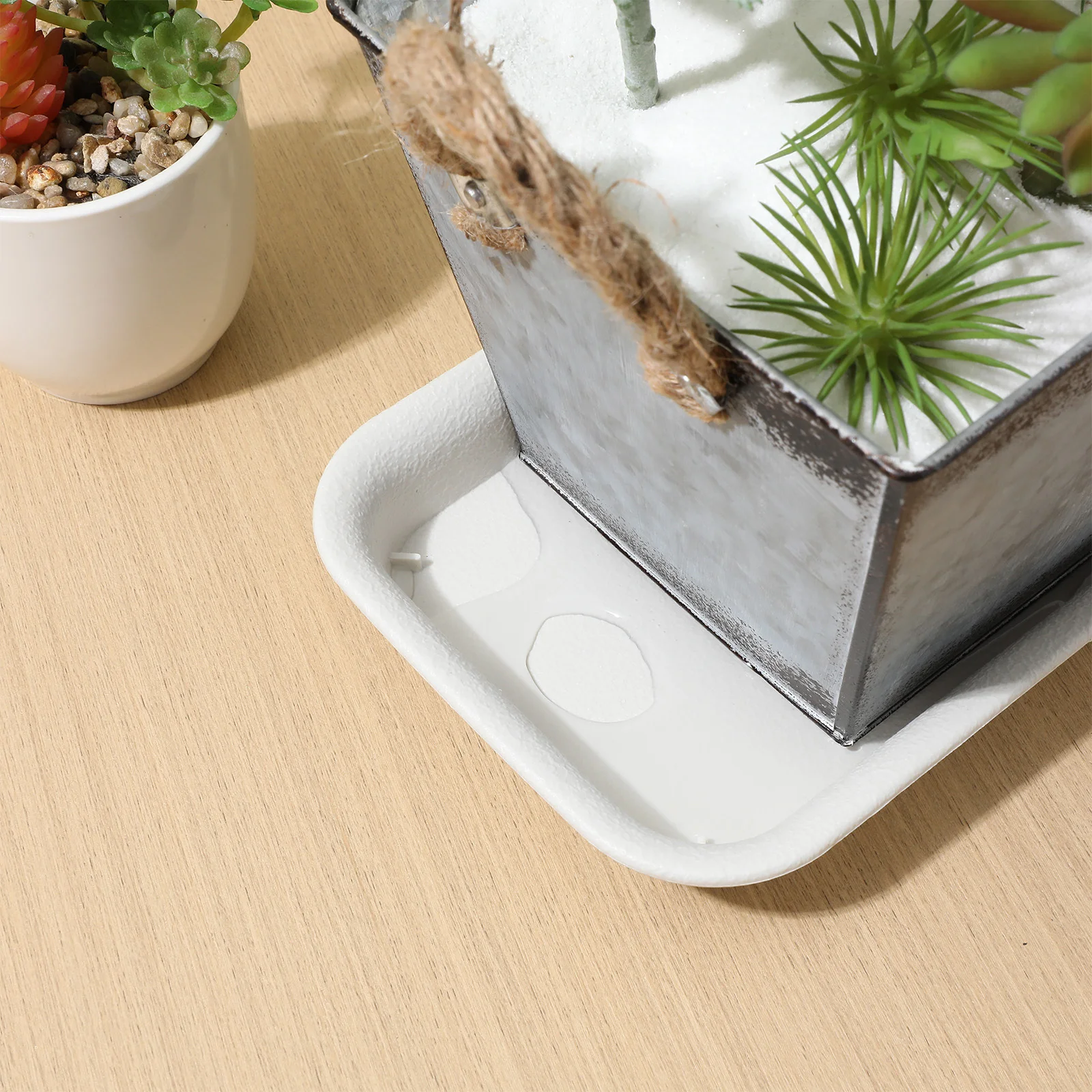 

5pcs Rectangular Plant Tray Beige Extra Small Pp Resin Heat Resistant Moisture Retaining Flower Pot Saucer For Bonsai Potted