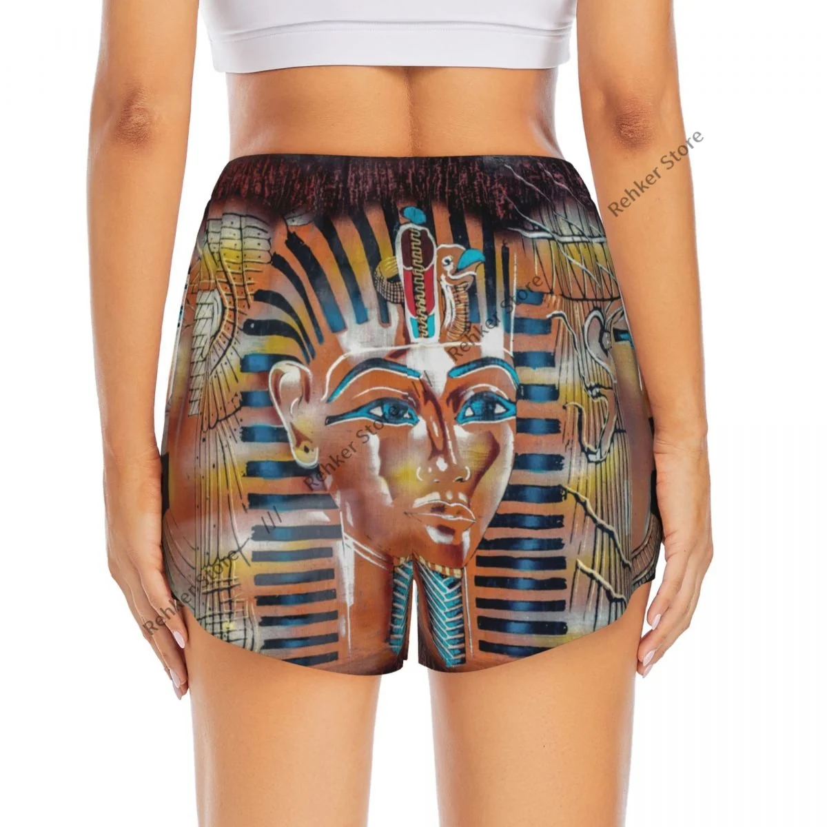 Pergaminho egípcio antigo feminino dupla camada shorts atléticos de secagem rápida para lazer ao ar livre correndo fitness treino esporte