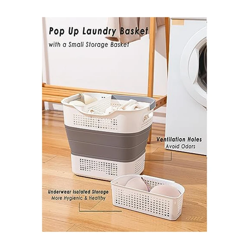 

1Set Collapsible Laundry Basket Foldable Laundry Basket PP With Handles -Up Storage Container/Hamper For Laundry