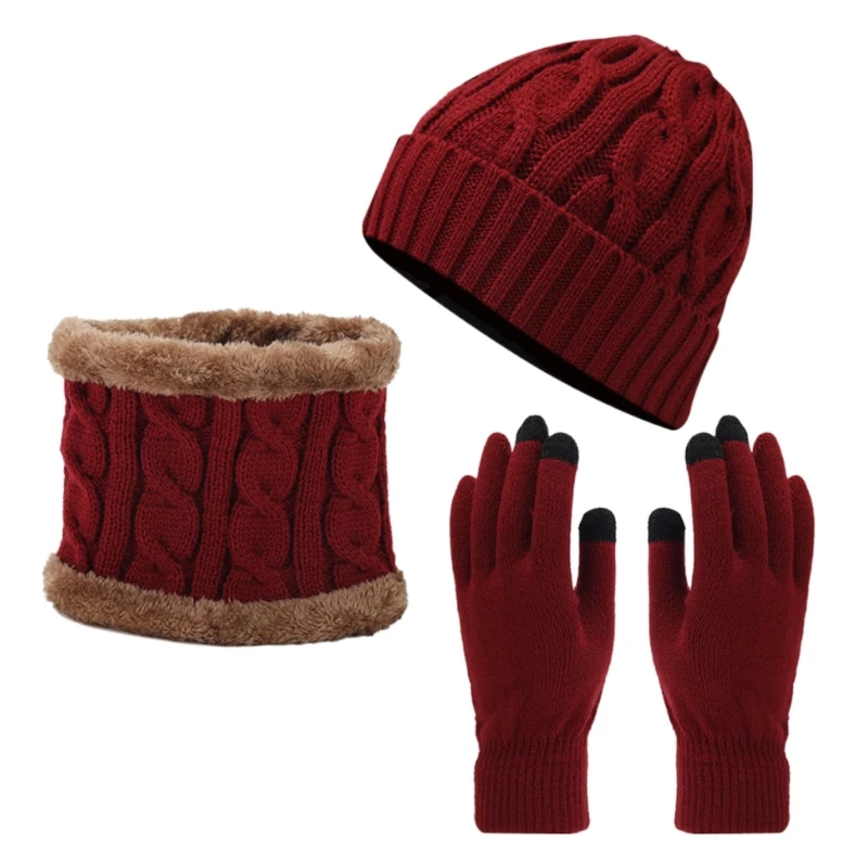 Conjunto guantes polaina para cuello para mujer y hombre, gorro cálido a prueba viento, traje 3 uds., N58F