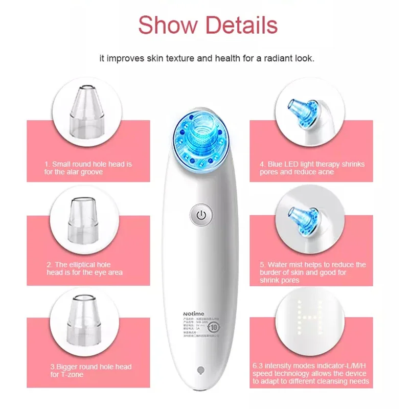 Notime Facial Vacuum Blackhead Remover Acne Tool Pore Cleaner Visible Black Head Remove Vacuum Suction Nourish the Skin