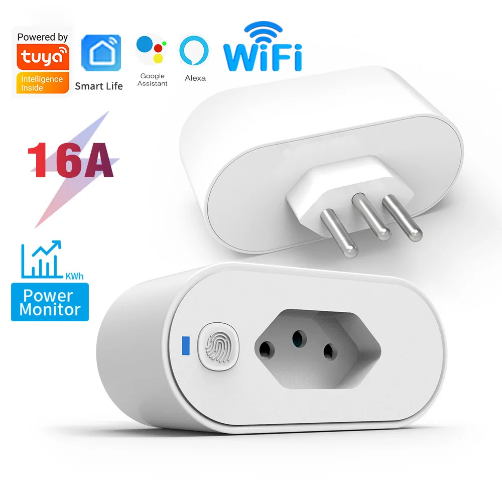 

novski Tuya Brazil Plug 16A adapter, WIFI or zigbee socket with Power Monitor, Smart outlet control,Voice for Google Home Alexa