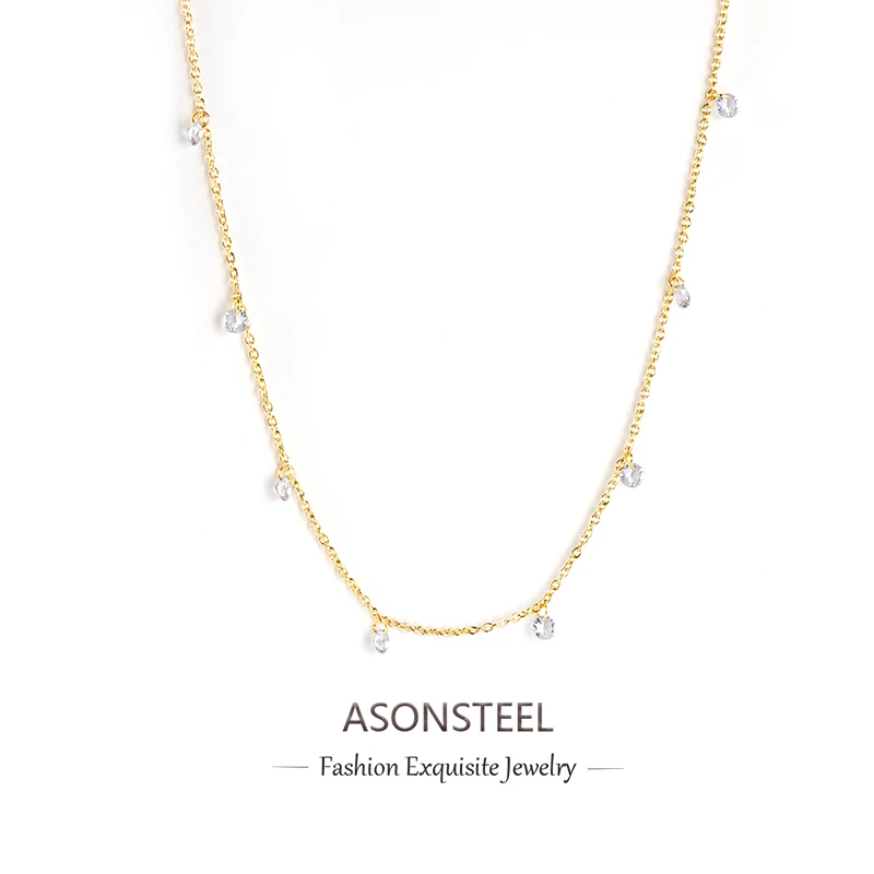 ASONSTEEL luxe en acier inoxydable rond délicat cubique zircone chaîne pendentif collier femmes couleur or collier à breloques inoxydable