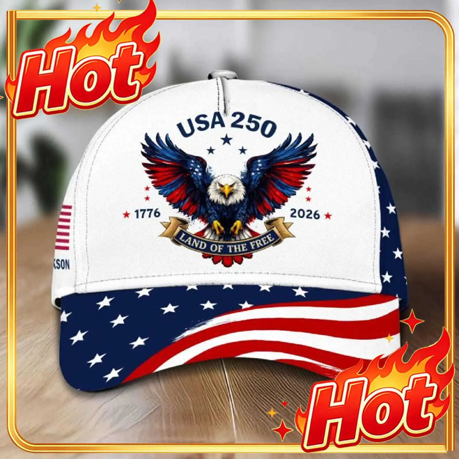 Custom Custom Name 250th Anniversary 1776-2026 Land Of The Free Classic Cap Patriotic USA Eagle Baseball Hat Gift