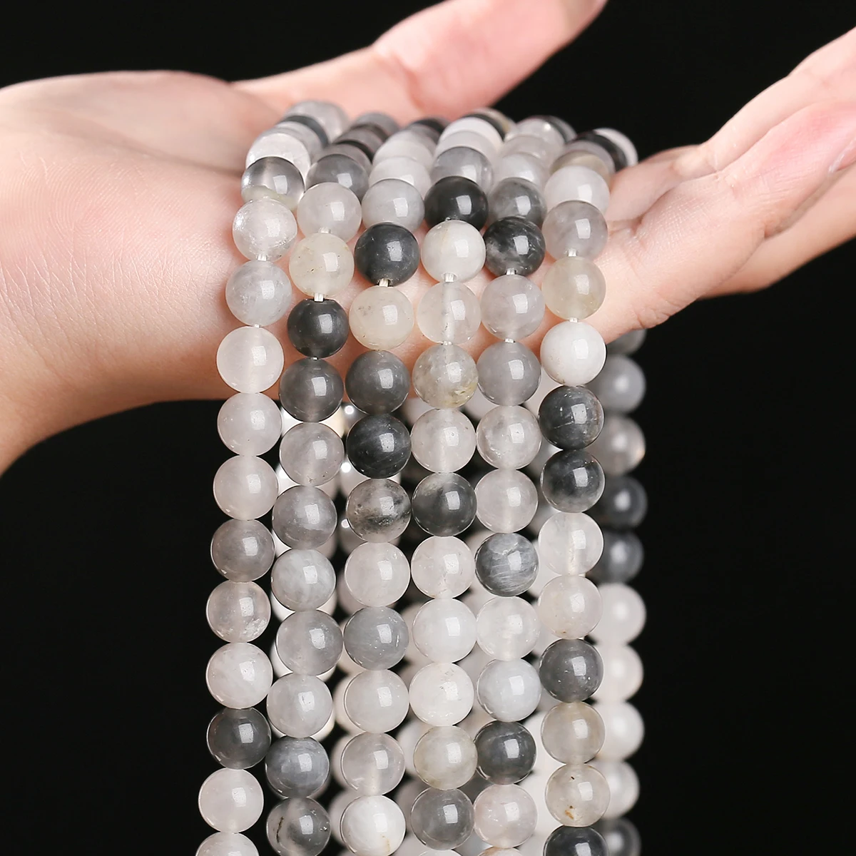 Perles en vrac de quartz gris nuage naturel de 4, 6, 8, 10 mm, perles entretoises pour la fabrication de colliers, bracelets et bijoux DIY