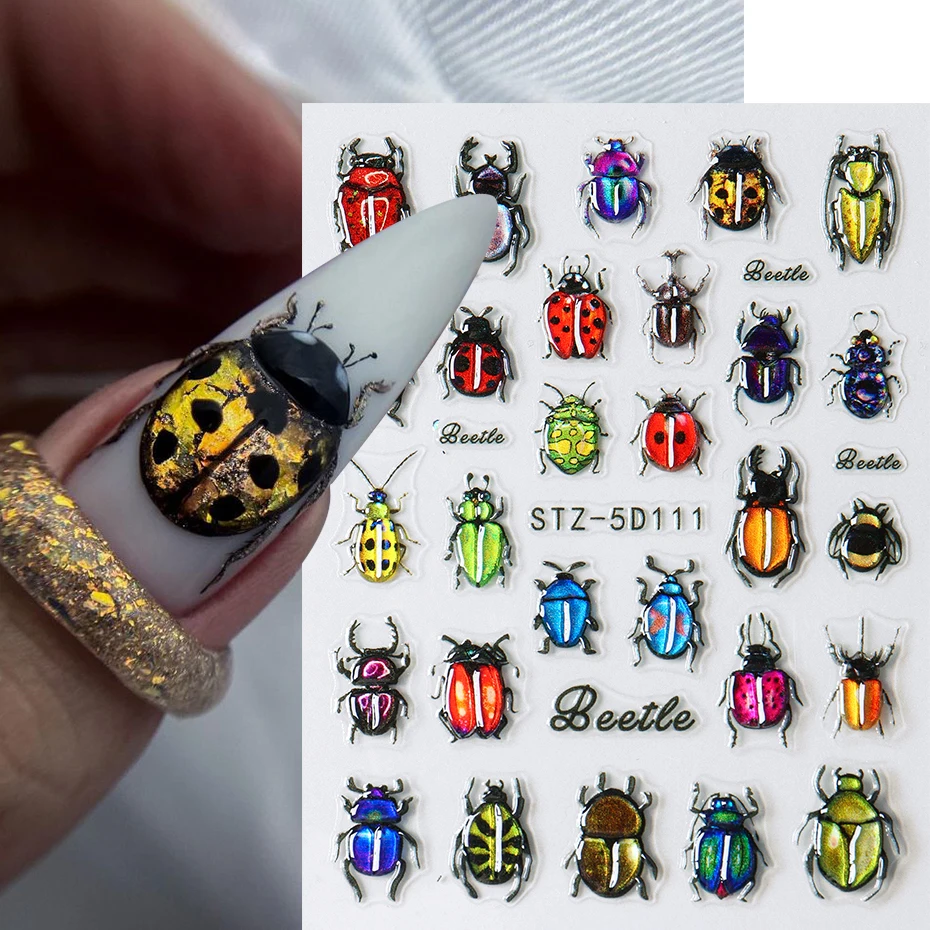 5D Beetle Coccinella Nail Art Decalcomanie Cartoon Insert Jelly Nail Adesivi autoadesivi Manicure Decorazioni 3D Forniture per unghie