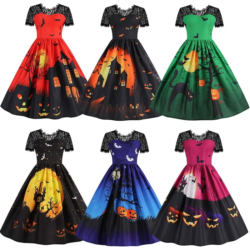 Vestido feminino de renda manga curta, baile de baile, festa de Halloween, elegante, vintage