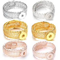 High Quality Metal 18mm Snap Button Bracelet Bangles Adjustable Size Rose Gold Silver Color Cuff Bracelet for DIY Snap Jewelry