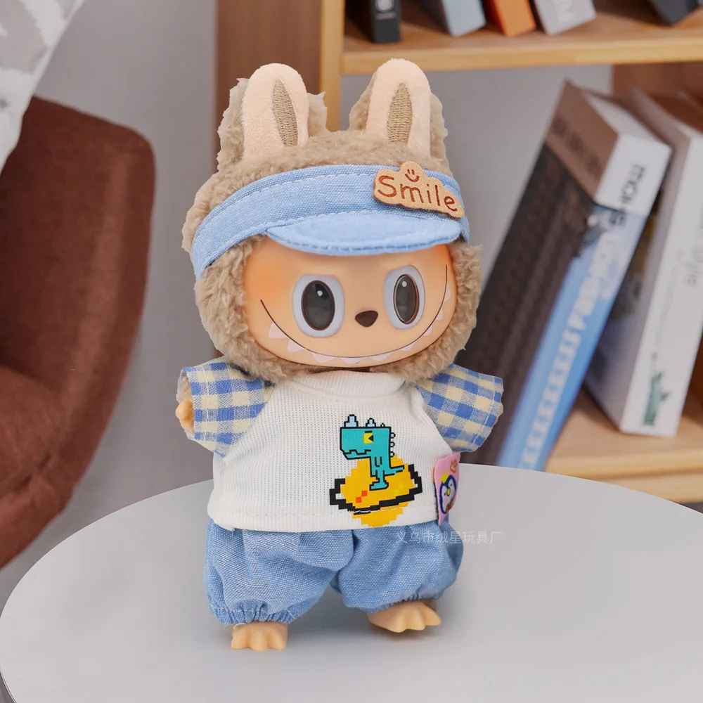 Para 17cm labubu camiseta língua de pato chapéu doce arco vestido de princesa romântico blues casal conjunto