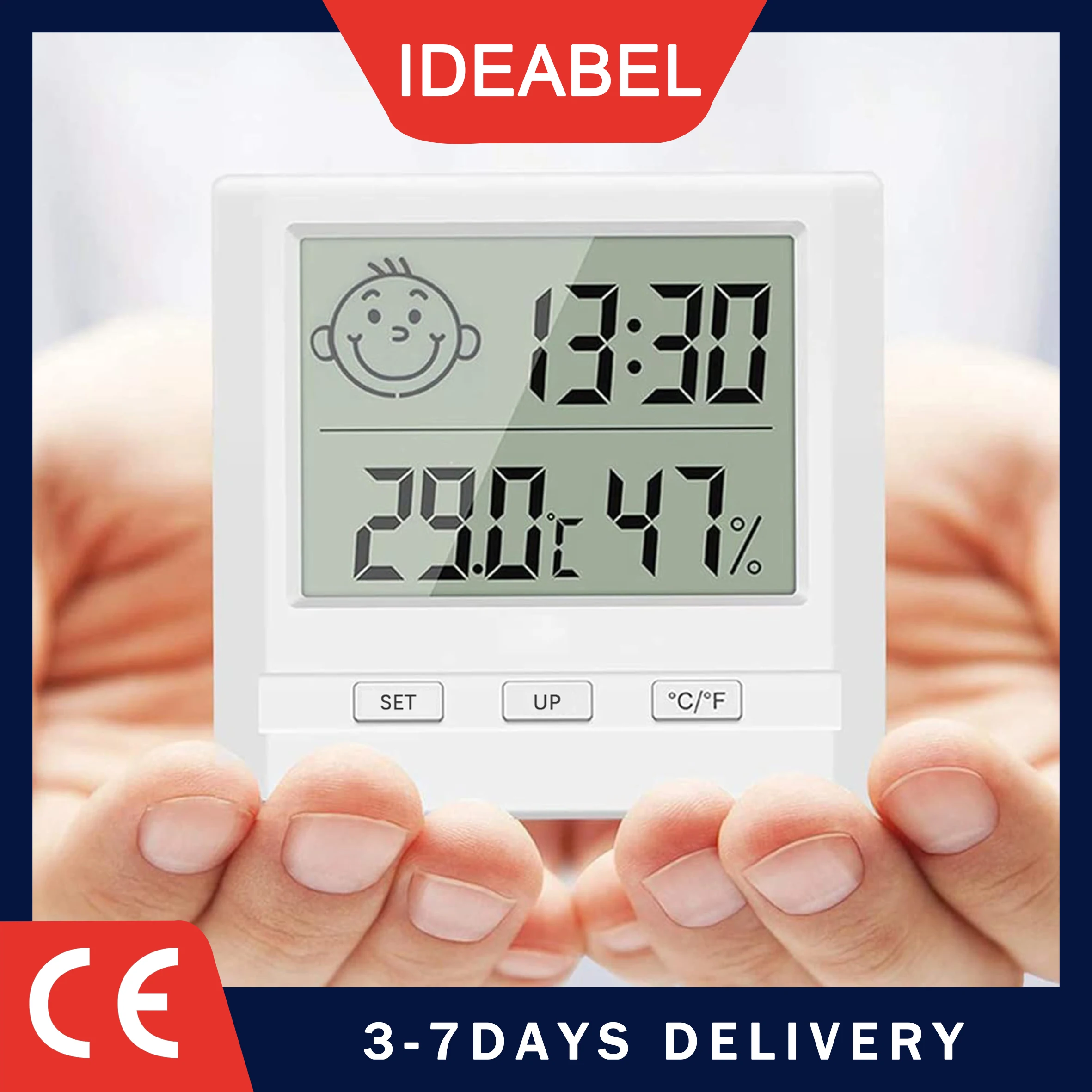 IDEABEL Digital Temperature Humidity Meter Multi-function Clock Thermometer Hydrometer Meter 0~50℃(32~122℉) 20~95%RH