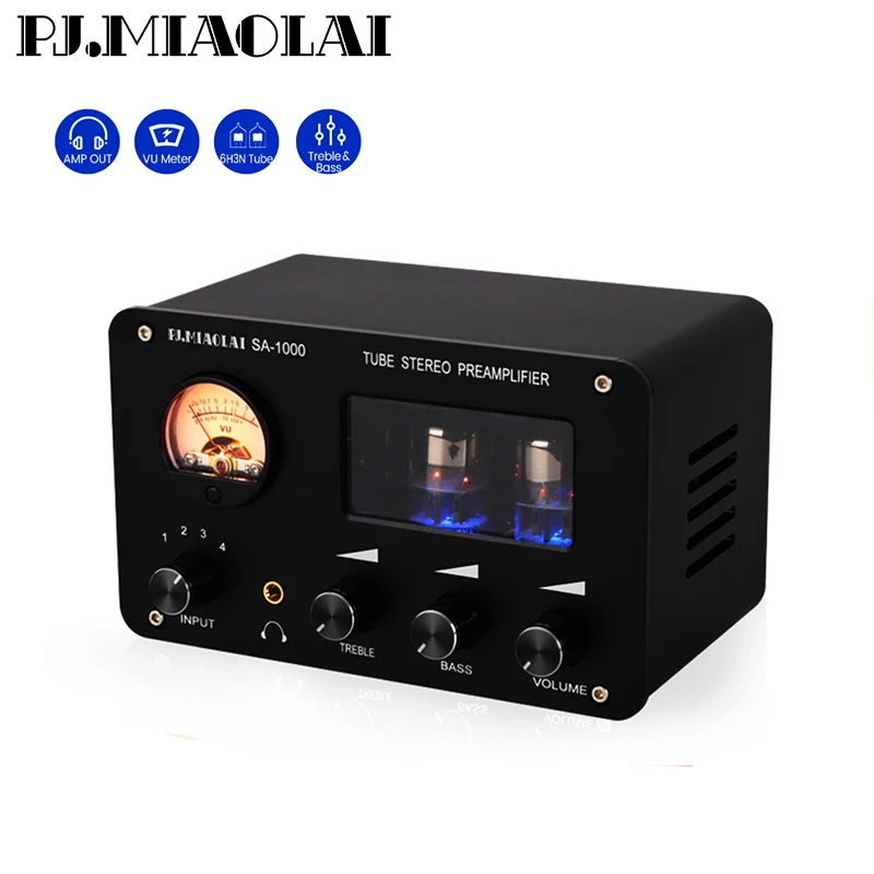 

PJ. MIAOLAI SA-1000 Tube Preamplifier HiFi 6H3N Tube Tone Headphone Amplifier 4 Inputs 2 Outputs Ne5532 Chip with Vu Meter