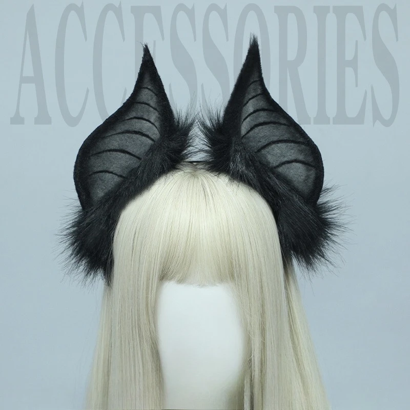Bat Ear Headband Gothic Vampire Cosplay Hair Accessory with Horns for Halloween Party Costume Dress Up for Women Girls