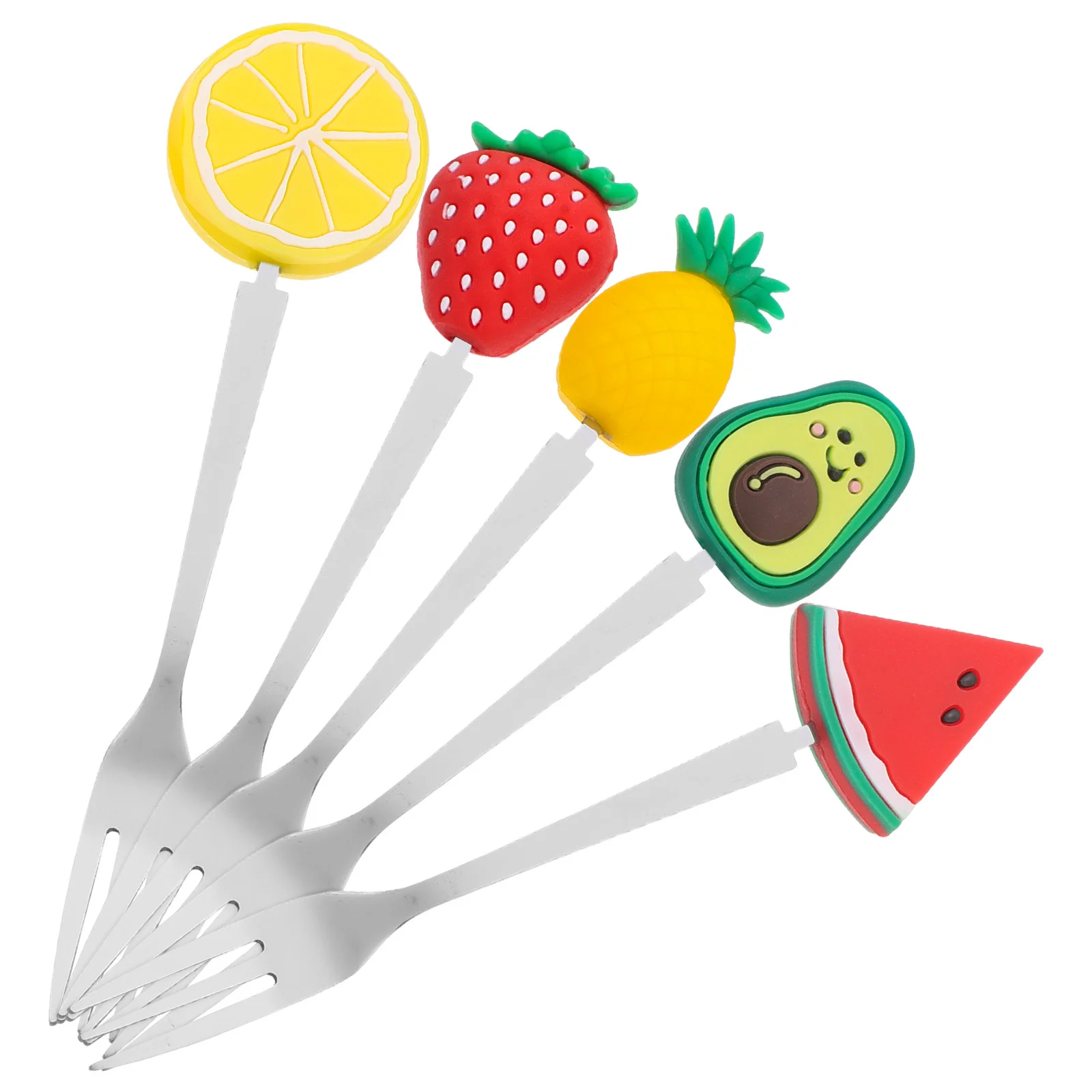 

5pcs Cartoon Fruit Picks Reusable Stainless Steel Dessert Forks For Cake Snack Appetizer Party Supplies Food Sticks Cupcake