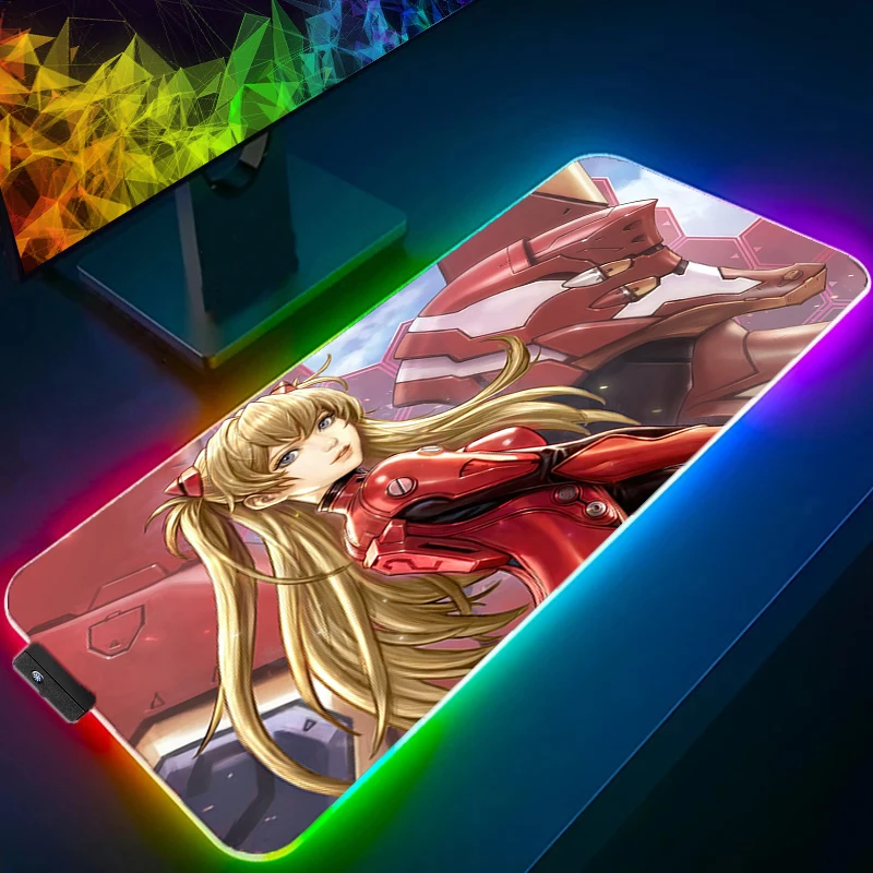 XXL RGB Gaming Mouse Pad E-Evangelions tappetino da scrivania HD Black Gamer accessori LED Light MousePads PC Computer tappeto con retroilluminazione