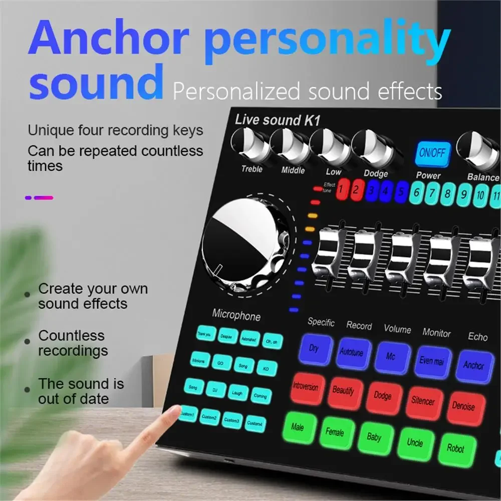 K1 المهنية لايف كارت الصوت جهاز مزج الصوت DJ معدات كارت الصوت تأثيرات المعالجات للموسيقى كاريوكي مسجل البث المباشر #3