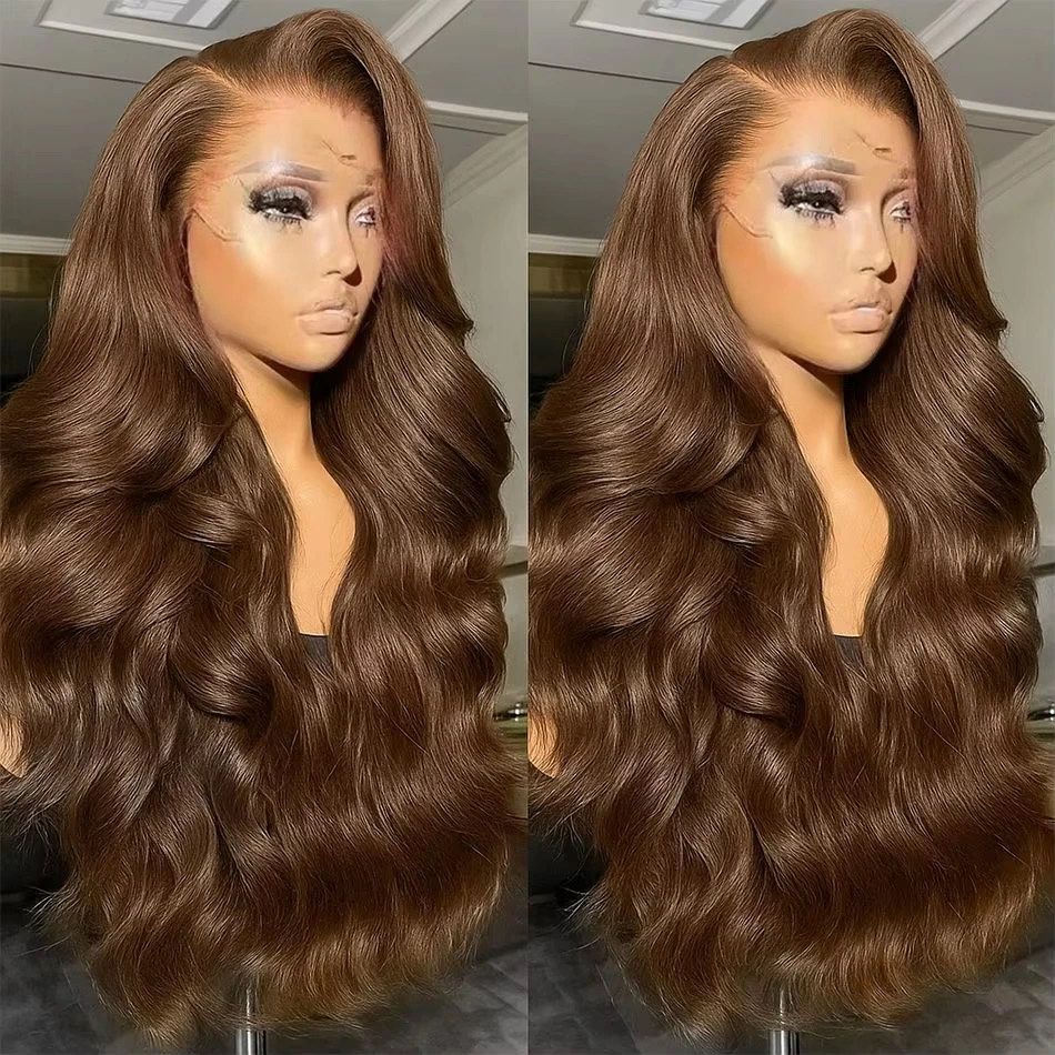 13x4 Lace Front Wig Chocolate Brown Brazilian Pre Plucked HD Lace Frontal Wigs Dark Brown Body Wave Human Hair Closure Wigs