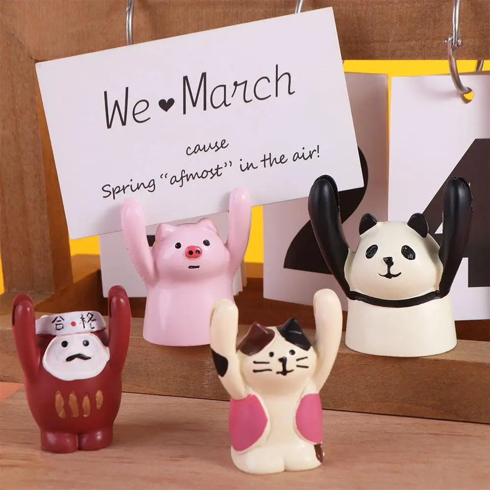 Lovely Messege Desktop Memo Clip Holder Resin Picture Hand Raising Card Clip Frog Piggy Photo Stander Clip Decoration