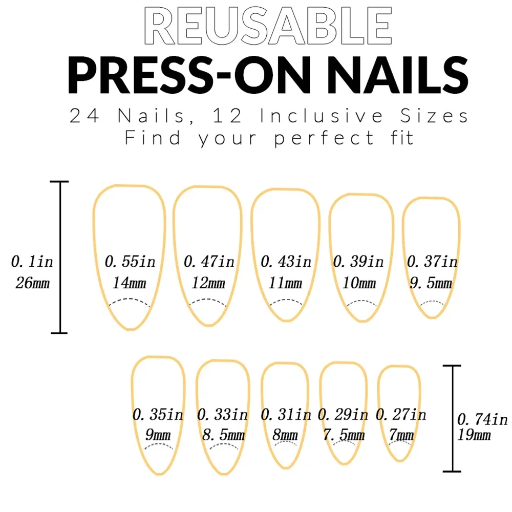 Pressione em Black Amêndoa Curta Pressione em Unhas, Sweet French Press on Nails, Prego bonito, Cor sólida, 24pcs