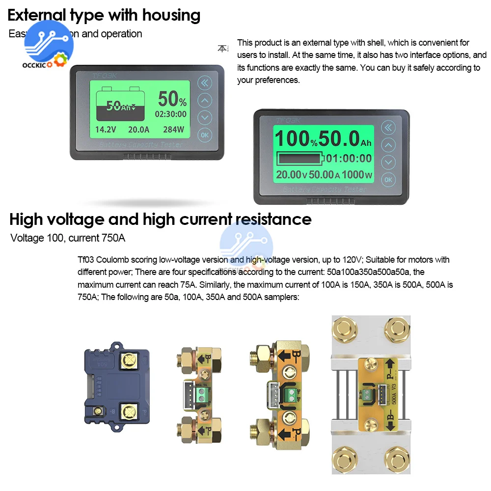 TF03K 8-120V Coulomb licznik długości wskaźnik naładowania baterii napięcie prądu wyświetlacz 50A,100A,350A,500A