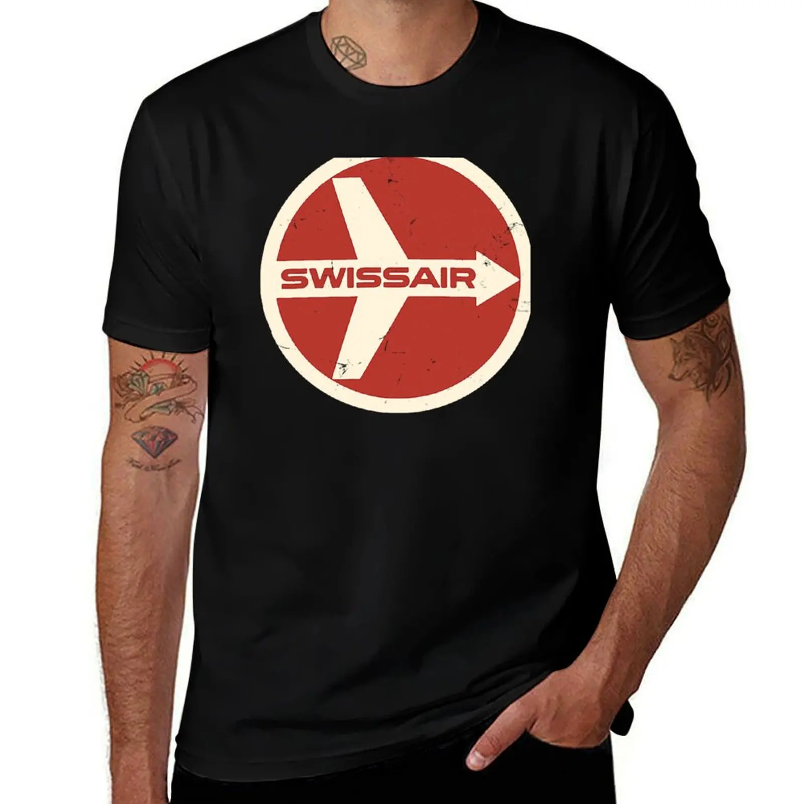 Defunct Swissair Airlines Logo - Faded Vintage Style T-Shirt Casual Trendy Short Sleeve T-Shirt