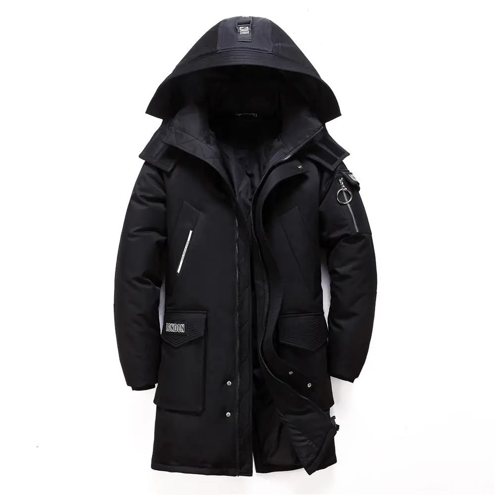 

Winter 2023 Men's Long White Duck down Jacket Fashion Ho Baseball Collar Youth Trendy Outerwear Other Filling Material