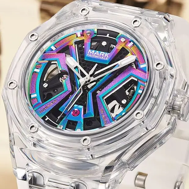 MARK FAIRWHALE Fashion Watches For Men Skeleton Dial Fashion Atutomatic Mechanical Movement Silicone reloj hombre