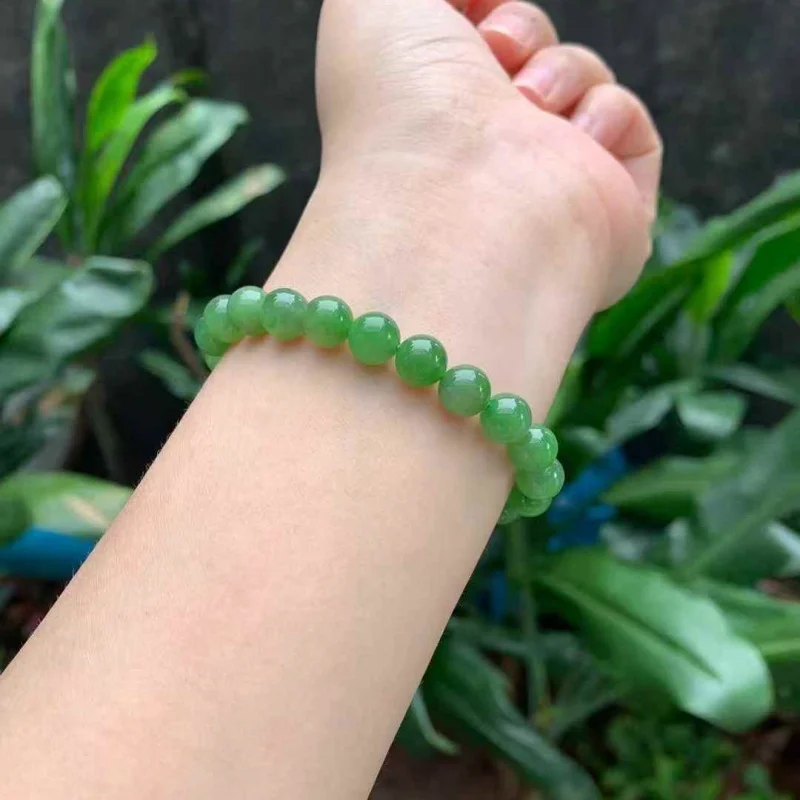 SGARIT Authentic Natural Jade Elastic 8mm Round Bead Bracelet Vibrant Green Luxury Boutique Jewelry for Women
