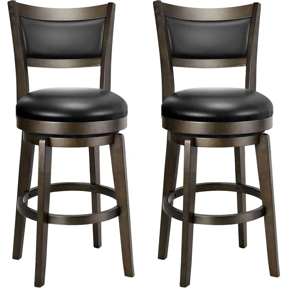 

Набор вращающихся барных стульев из 2 шт., 24-дюймовые барные стулья, черный барный стул из искусственной кожи с высокой спинкой и ножками из массива дерева